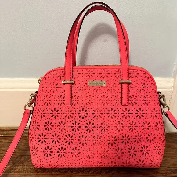 Kate Spade Maise Cedar Street Perforated Leather Bag Neon Pink - Picture 4 of 9